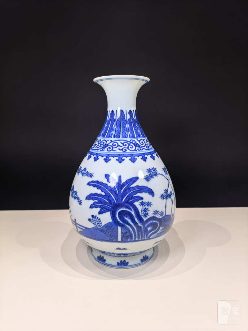 清同治 青花竹石芭蕉图玉壶春瓶 - 图4